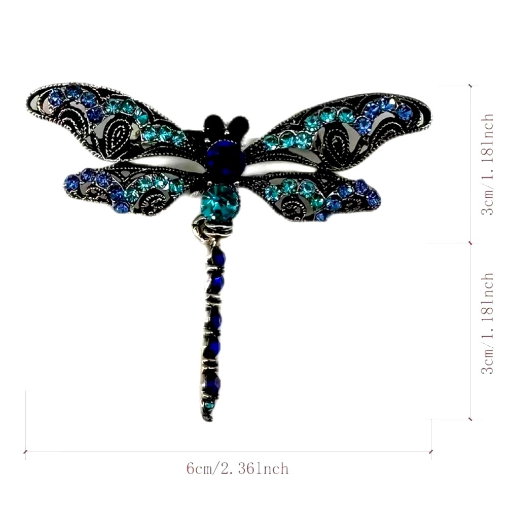 Turquoise / Blue Dragonfly Rhinestone Brooch - Picture 7 of 8